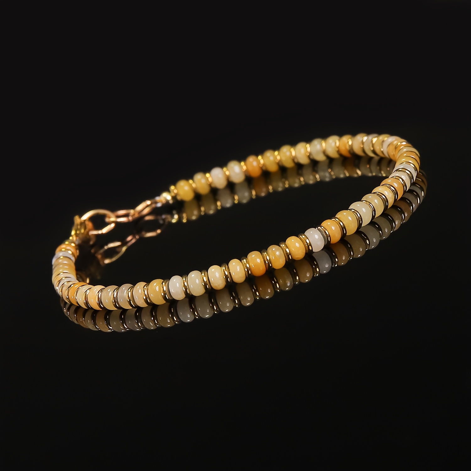 Yellow Agate & Tiger Eye Beaded Bracelet with Golden Spacers